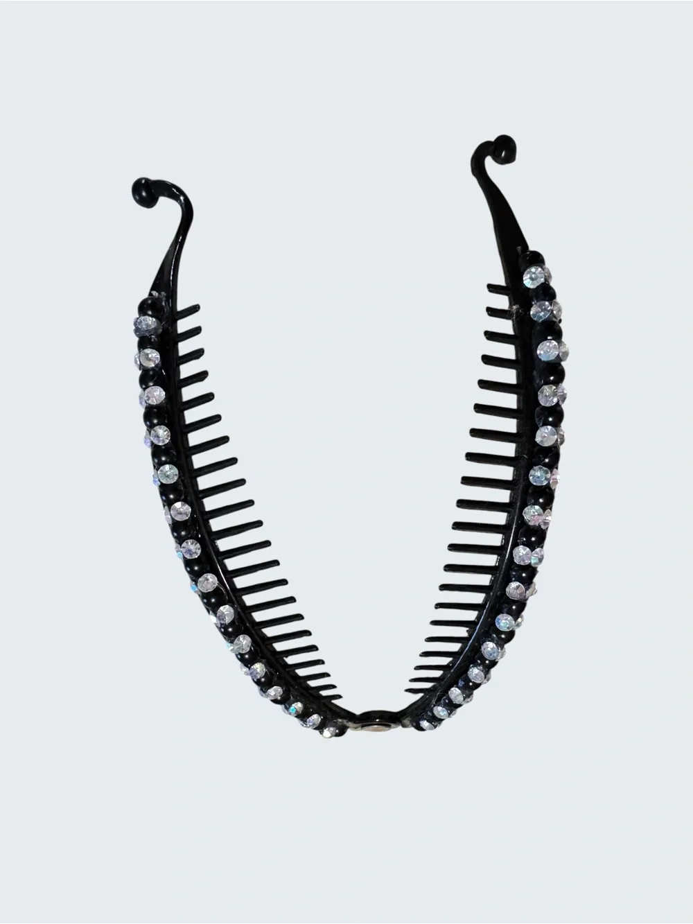Sparkling Black Rhinestone Banana Hair Clip Crystal Curved French Barrette